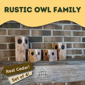 Rustic Cedar Owl Family – Set of 4 Handcrafted Torch-Burned Owls