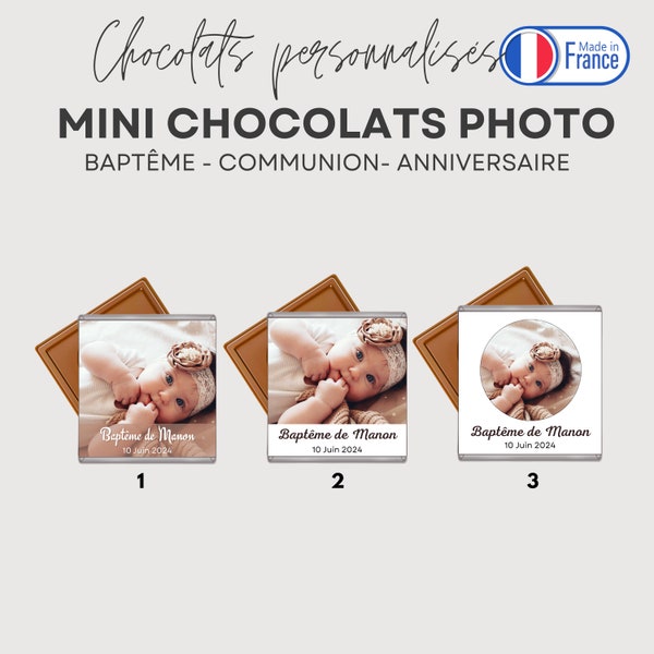 Mini chocolats personnalisés baptême photo/ Cadeau invité