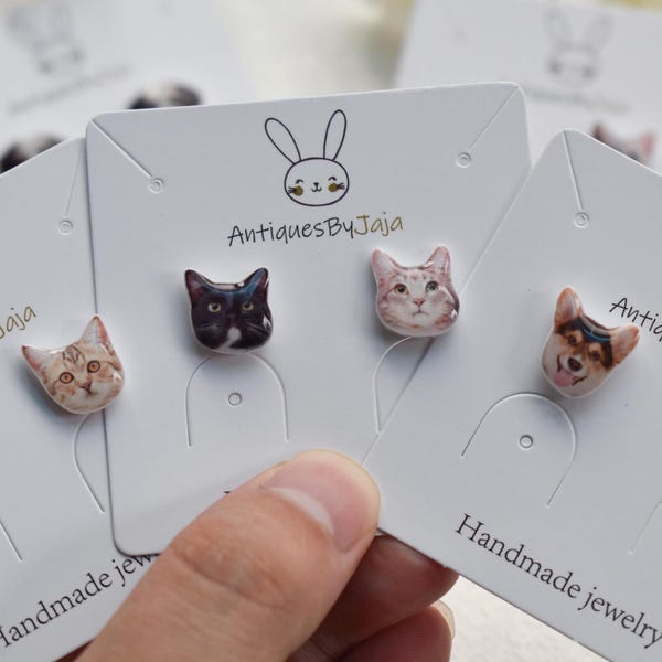 Custom Pet Portrait Earrings |Personalized Cat or Dog Jewelry ||Multiple Fixation Methods|Hypoallergenic Silver Posts|Custom Christmas Gifts