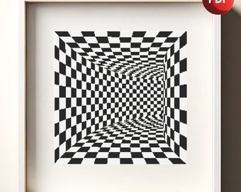 Cross Stitch Pattern PDF Monochrome Optical Illusion Corridor Single Color Instant Download