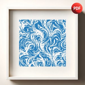 Cross Stitch Pattern PDF Abstract Monochrome Blue Single Color Instant Download