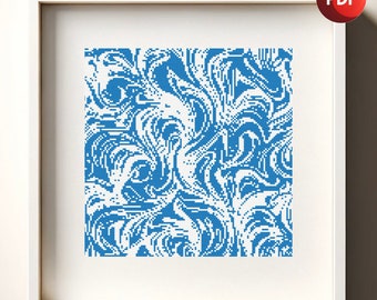 Cross Stitch Pattern PDF Abstract Monochrome Blue Single Color Instant Download