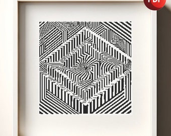 Cross Stitch Pattern PDF Monochrome Optical Illusion Layered Single Color Instant Download