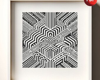 Cross Stitch Pattern PDF Monochrome Optical Illusion Layers Single Color Instant Download