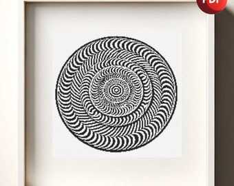 Cross Stitch Pattern PDF Monochrome Optical Illusion Plate Single Color Instant Download
