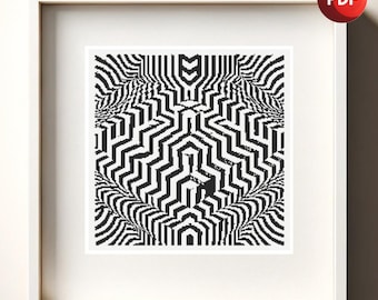 Cross Stitch Pattern PDF Monochrome Optical Illusion Platform Single Color Instant Download
