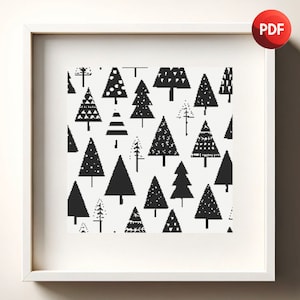 Cross Stitch Pattern PDF Monochrome Christmas Tree Single Color Instant Download