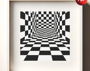 Cross Stitch Pattern PDF Monochrome Optical Illusion Checkered Single Color Instant Download