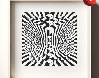 Cross Stitch Pattern PDF Monochrome Optical Illusion Fries Single Color Instant Download