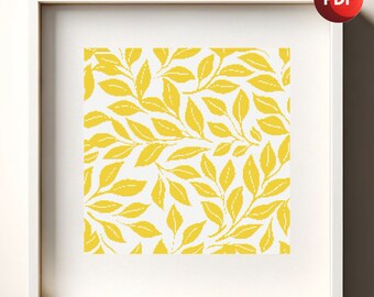Cross Stitch Pattern PDF Monochrome Abstract Yellow Leafy Single Color Instant Download