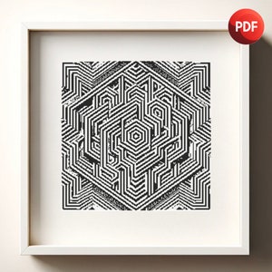 Cross Stitch Pattern PDF Monochrome Optical Illusion Complex Single Color Instant Download