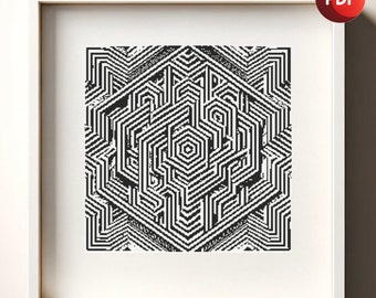 Cross Stitch Pattern PDF Monochrome Optical Illusion Complex Single Color Instant Download