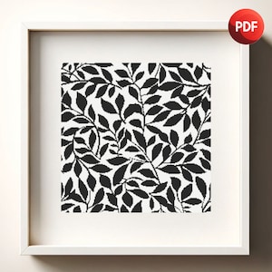Cross Stitch Pattern PDF Monochrome Abstract Black Leafy Single Color Instant Download