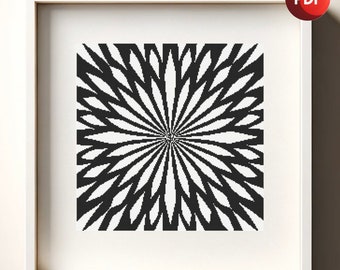 Cross Stitch Pattern PDF Monochrome Optical Illusion Petal Single Color Instant Download