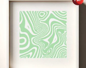 Cross Stitch Pattern PDF Green Wavy Abstract Monochrome Single Color Instant Download