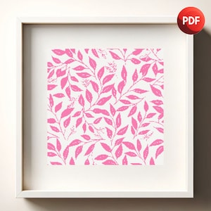Cross Stitch Pattern PDF Monochrome Abstract Pink Leafy Single Color Instant Download