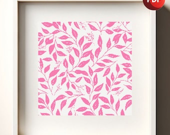 Cross Stitch Pattern PDF Monochrome Abstract Pink Leafy Single Color Instant Download
