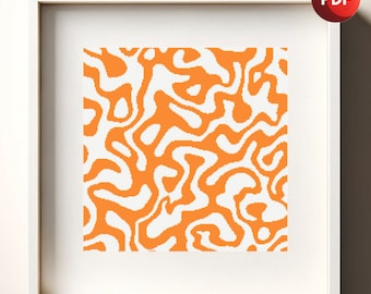 Cross Stitch Pattern PDF Orange Wavy Abstract Monochrome Single Color Instant Download