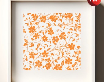 Cross Stitch Pattern PDF Orange Flowers Floral Abstract Monochrome Single Color Instant Download