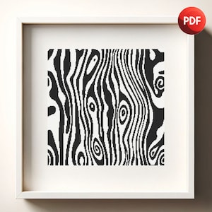 Black and White Cross Stitch Pattern PDF Monochrome Abstract Knots Single Color Instant Download