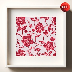 Cross Stitch Pattern PDF Abstract Monochrome Floral Single Color Instant Download