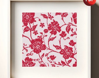 Cross Stitch Pattern PDF Abstract Monochrome Floral Single Color Instant Download