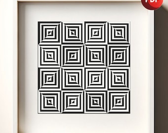 Cross Stitch Pattern PDF Monochrome Optical Illusion Grid Single Color Instant Download