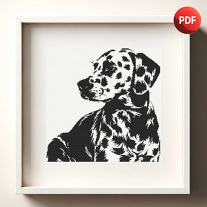 Cross Stitch Pattern PDF Monochrome Black and White Dalmaltion Dog Single Color Instant Download