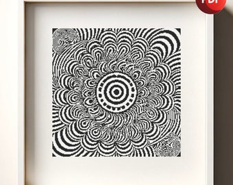 Cross Stitch Pattern PDF Monochrome Optical Illusion Petal Single Color Instant Download