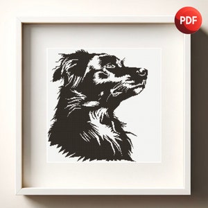 Cross Stitch Pattern PDF Monochrome Black and White Dog Single Color Instant Download