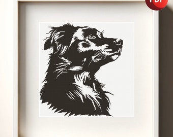 Cross Stitch Pattern PDF Monochrome Black and White Dog Single Color Instant Download