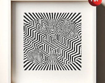Cross Stitch Pattern PDF Monochrome Optical Illusion Layered Single Color Instant Download