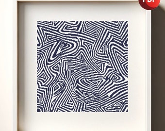 Cross Stitch Pattern PDF Navy Blue Crazy Abstract Monochrome Single Color Instant Download