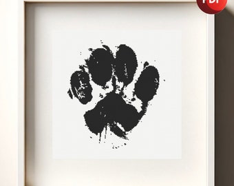 Cross Stitch Pattern PDF Dog Cat Paw Print Black and White Monochrome Single Color Instant Download