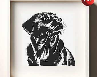 Cross Stitch Pattern PDF Monochrome Black and White Labrador Single Color Instant Download