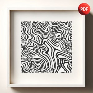 Black and White Cross Stitch Pattern PDF Monochrome Abstract Fine Lines Single Color Instant Download