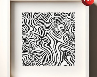 Black and White Cross Stitch Pattern PDF Monochrome Abstract Fine Lines Single Color Instant Download