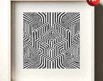 Cross Stitch Pattern PDF Monochrome Optical Illusion Blocks Single Color Instant Download