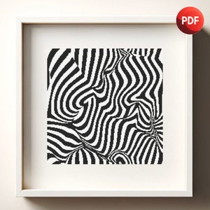 Black and White Cross Stitch Pattern PDF Monochrome Abstract Zebra Paint Single Color Instant Download