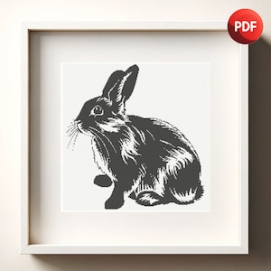 Cross Stitch Pattern PDF Monochrome Black and White Rabbit Single Color Instant Download