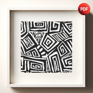 Black and White Cross Stitch Pattern PDF Monochrome Abstract Boxy Single Color Instant Download