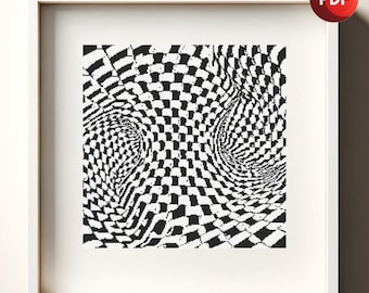 Cross Stitch Pattern PDF Monochrome Optical Illusion Warped Single Color Instant Download