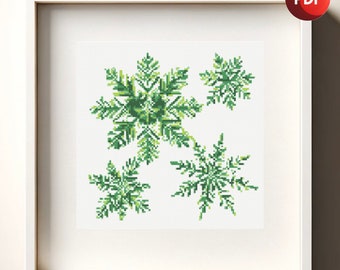Cross Stitch Pattern PDF Monochrome Christmas Snowflakes in Green Monochrome Instant Download