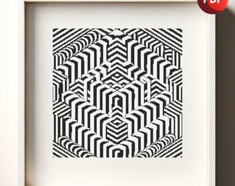 Cross Stitch Pattern PDF Monochrome Optical Illusion Striped Single Color Instant Download