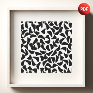 Black and White Cross Stitch Pattern PDF Monochrome Abstract Confetti Single Color Instant Download