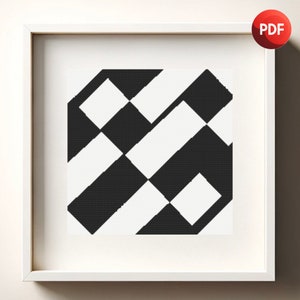 Cross Stitch Pattern PDF Monochrome Optical Illusion Black and White Abstract Single Color Instant Download