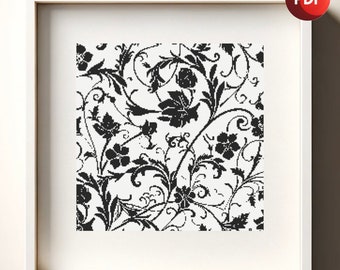 Cross Stitch Pattern PDF Black and White Flowers Floral Abstract Monochrome Single Color Instant Download