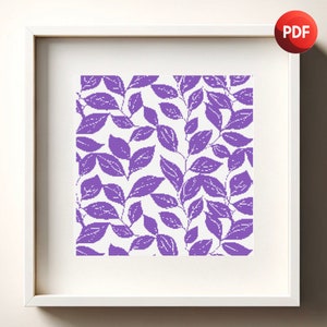 Cross Stitch Pattern PDF Monochrome Abstract Purple Leafy Single Color Instant Download