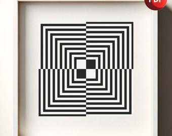 Cross Stitch Pattern PDF Monochrome Optical Illusion Tunnel Single Color Instant Download
