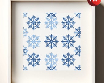 Cross Stitch Pattern PDF Monochrome Christmas Snowflakes in Blue Monochrome Instant Download
